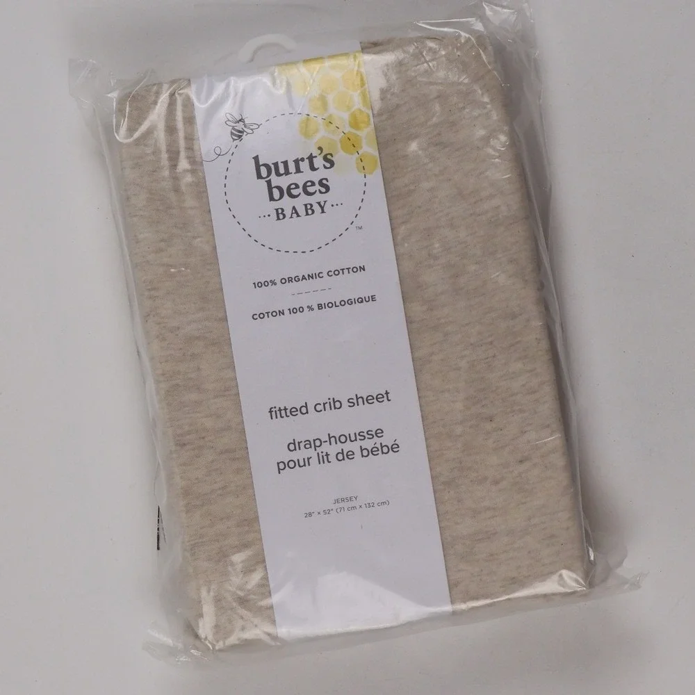 Burt's Bees Baby Fitted Crib Sheet Oatmeal Heather 28x52 Organic Cotton NWT